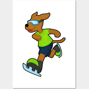 Dog at Ice skating with Goggles Posters and Art